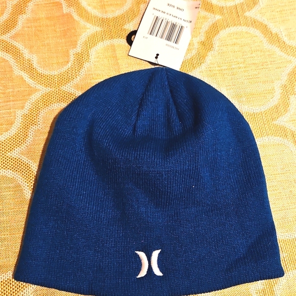 NWT Hurley Icon Staples Beanie Hat Solid Blue - Picture 3 of 4